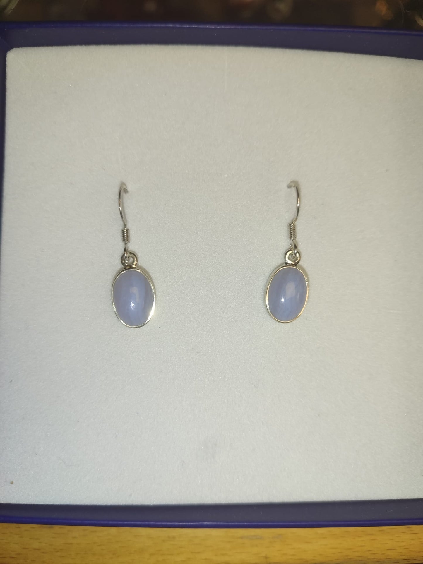 Blue Lace Agate Dangling Earrings-Oval