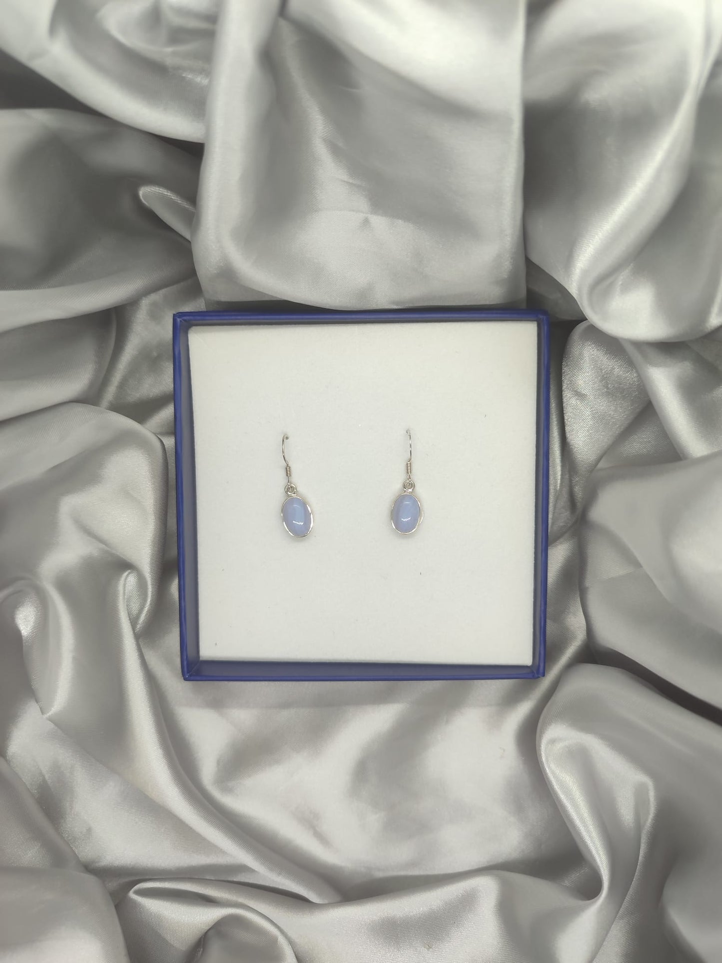 Blue Lace Agate Dangling Earrings-Oval