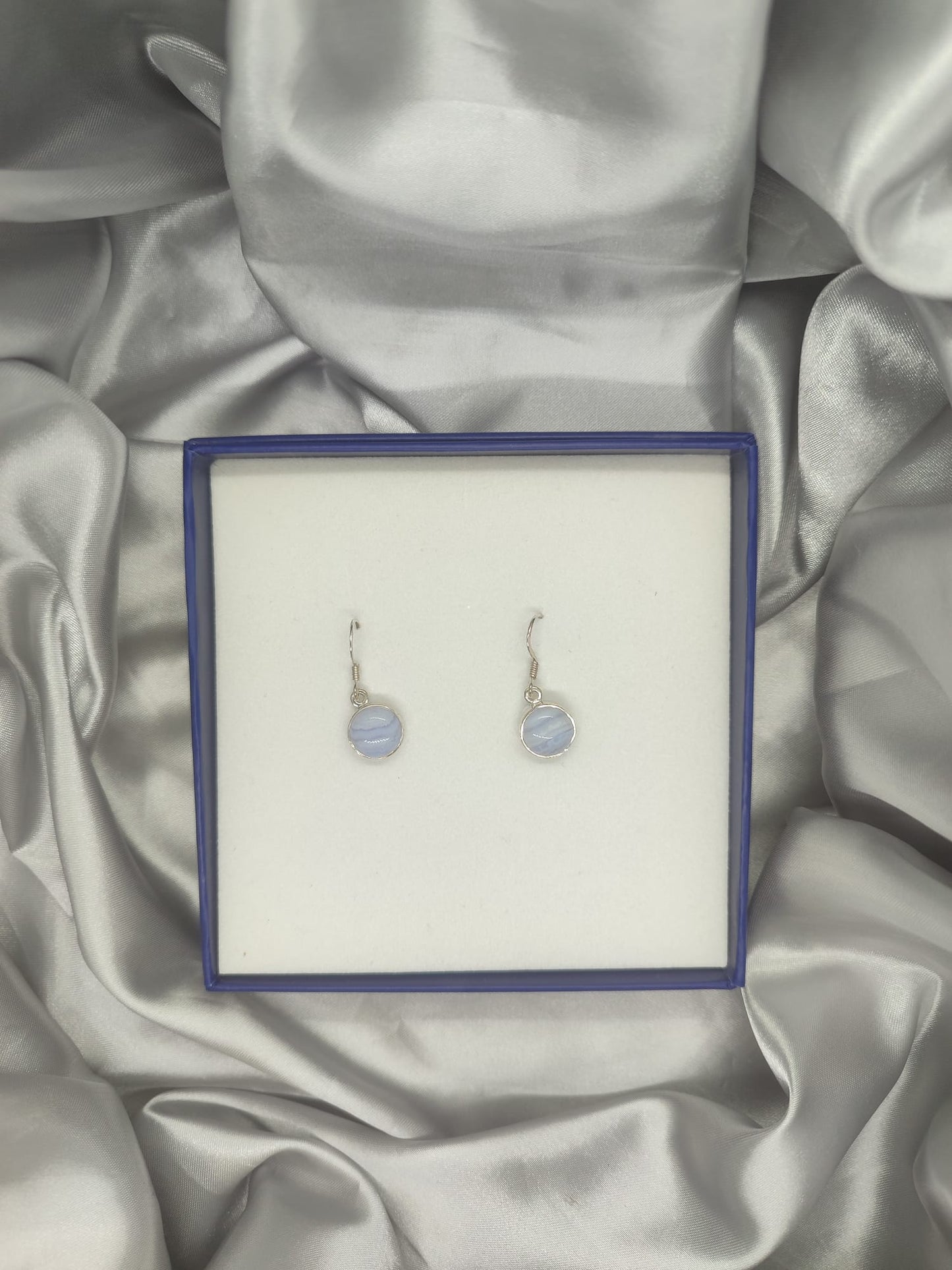 Blue Lace Agate Dangling Earrings-Round