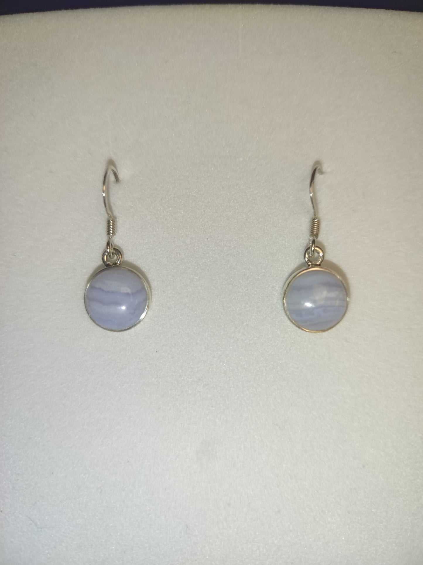 Blue Lace Agate Dangling Earrings-Round