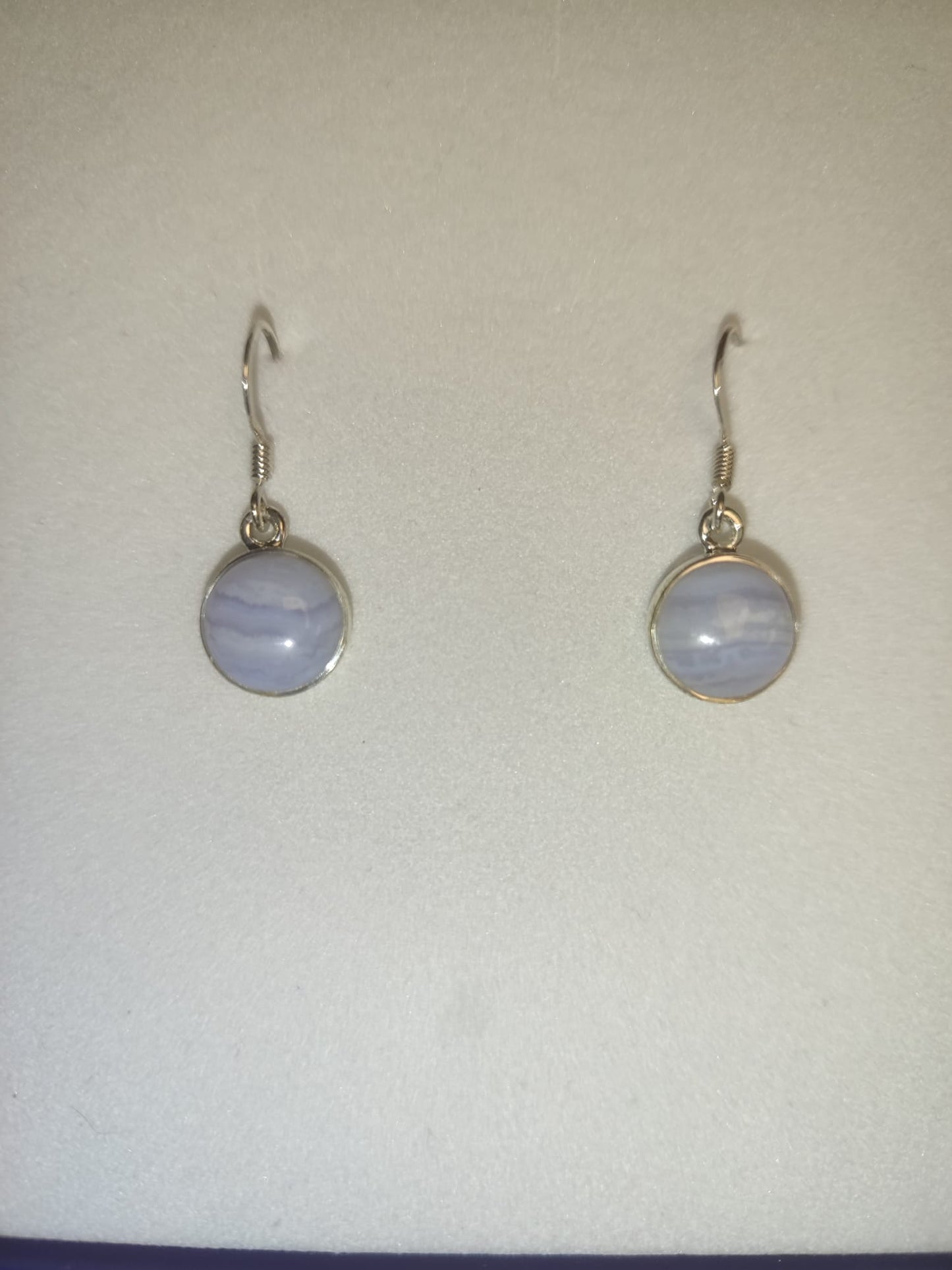 Blue Lace Agate Dangling Earrings-Round