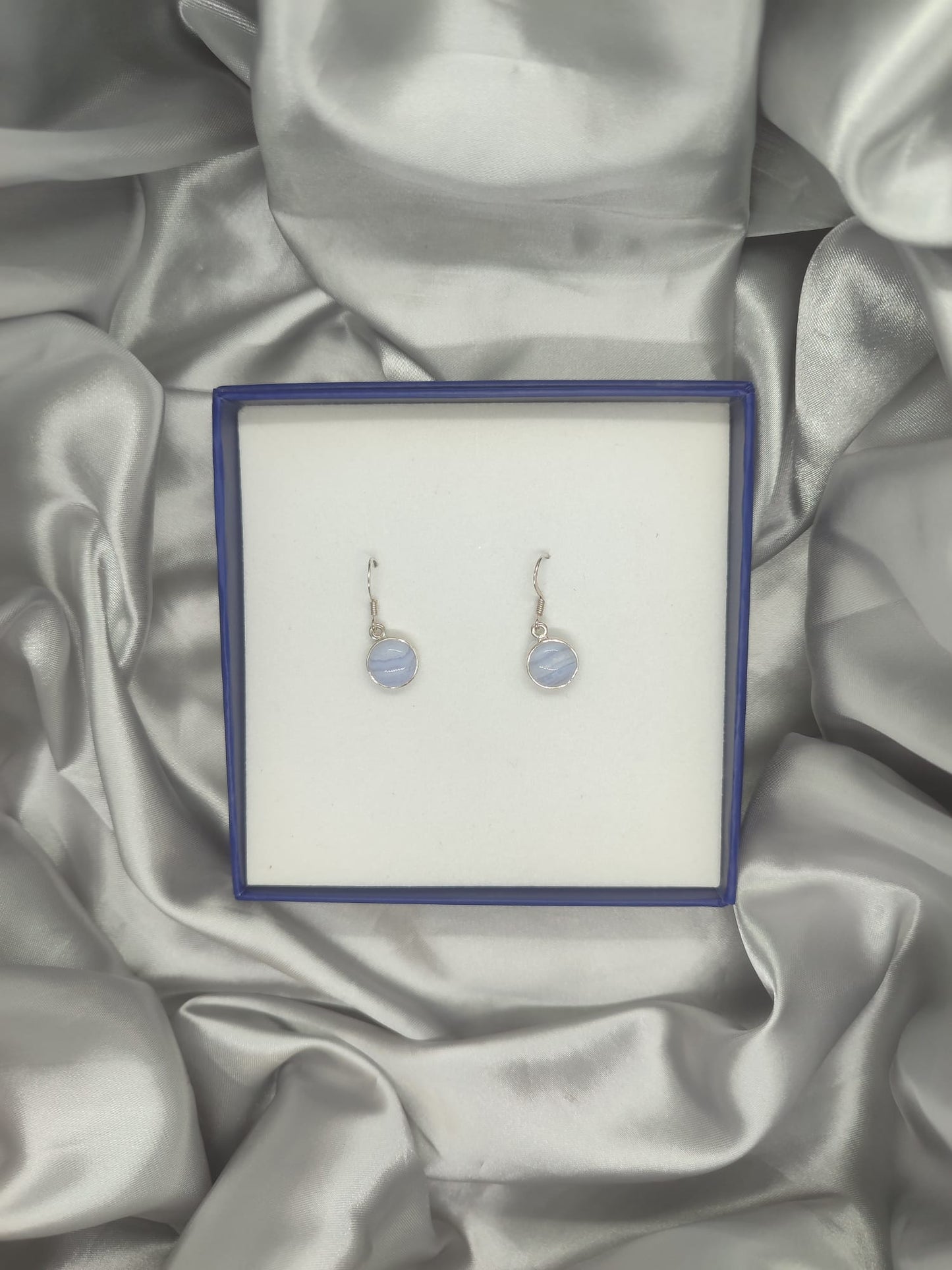 Blue Lace Agate Dangling Earrings-Round
